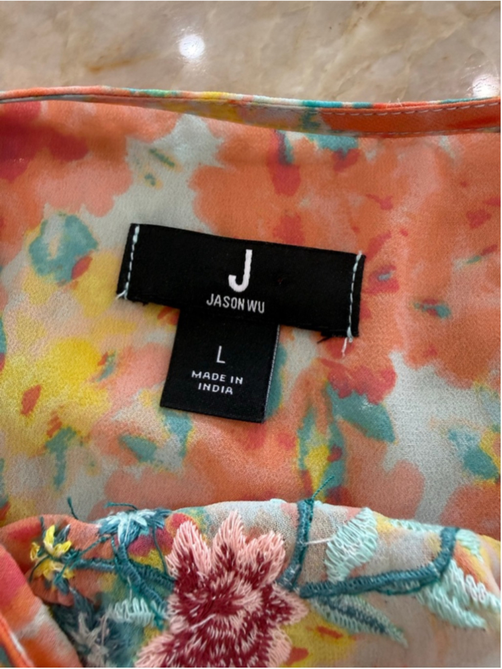 Jason Wu Floral Embroidered Blouse L Orange Yellow, beaded, dolman, flowy - Picture 9 of 9